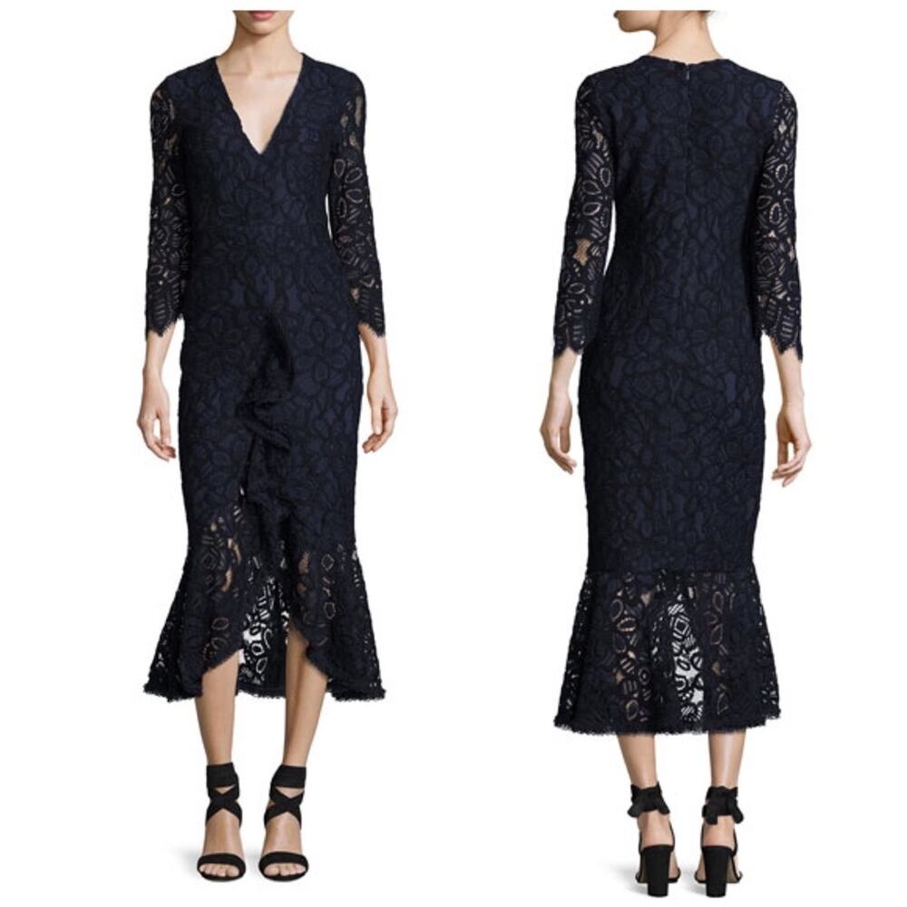 Alexis Nadege Blue Crochet Lace Midi Dress Small Cocktail Mermaid Wedding